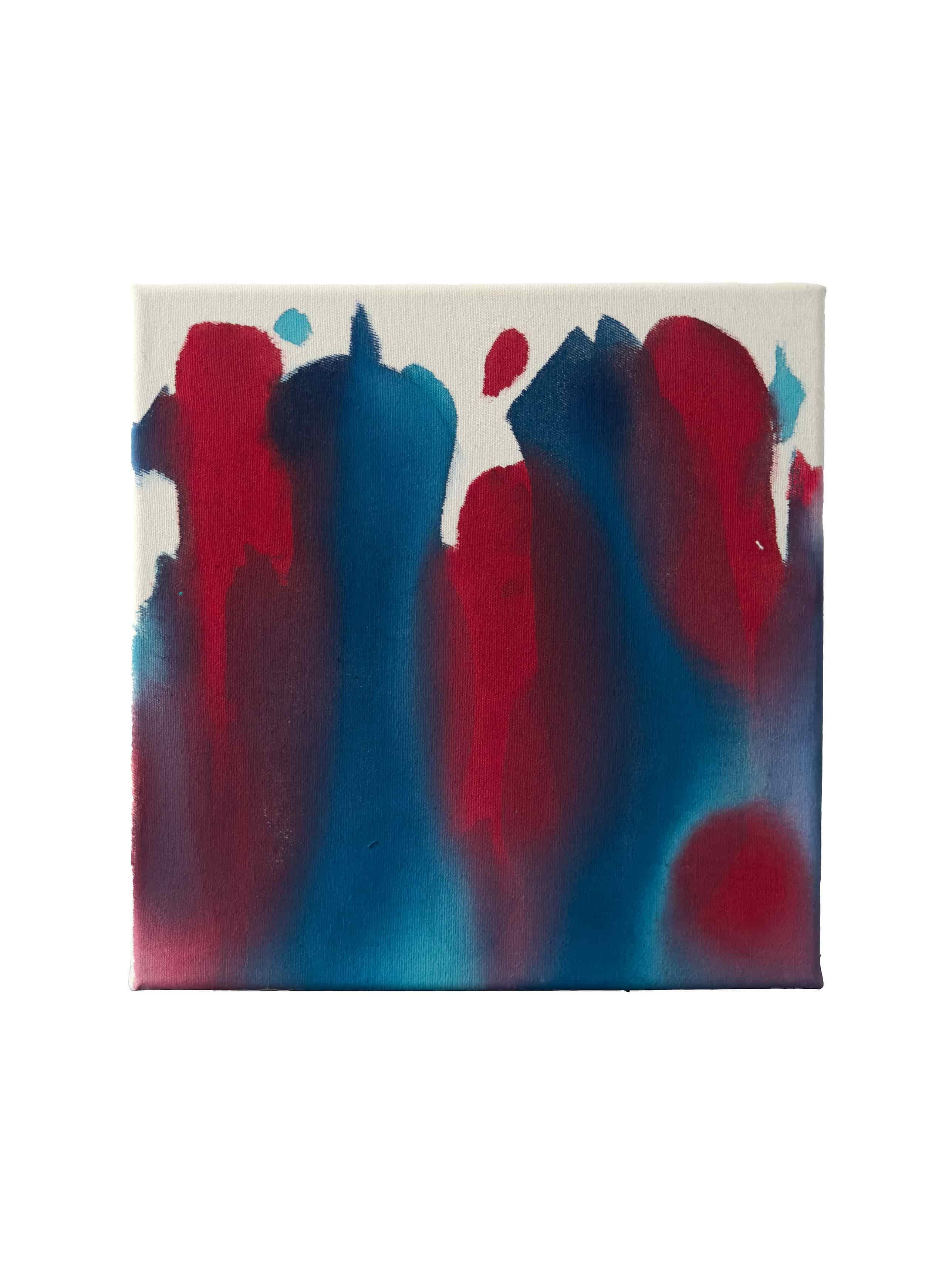 Chromatic | blue red, acrylic on raw canvas, 30 × 30 cm, 2026, 260 €