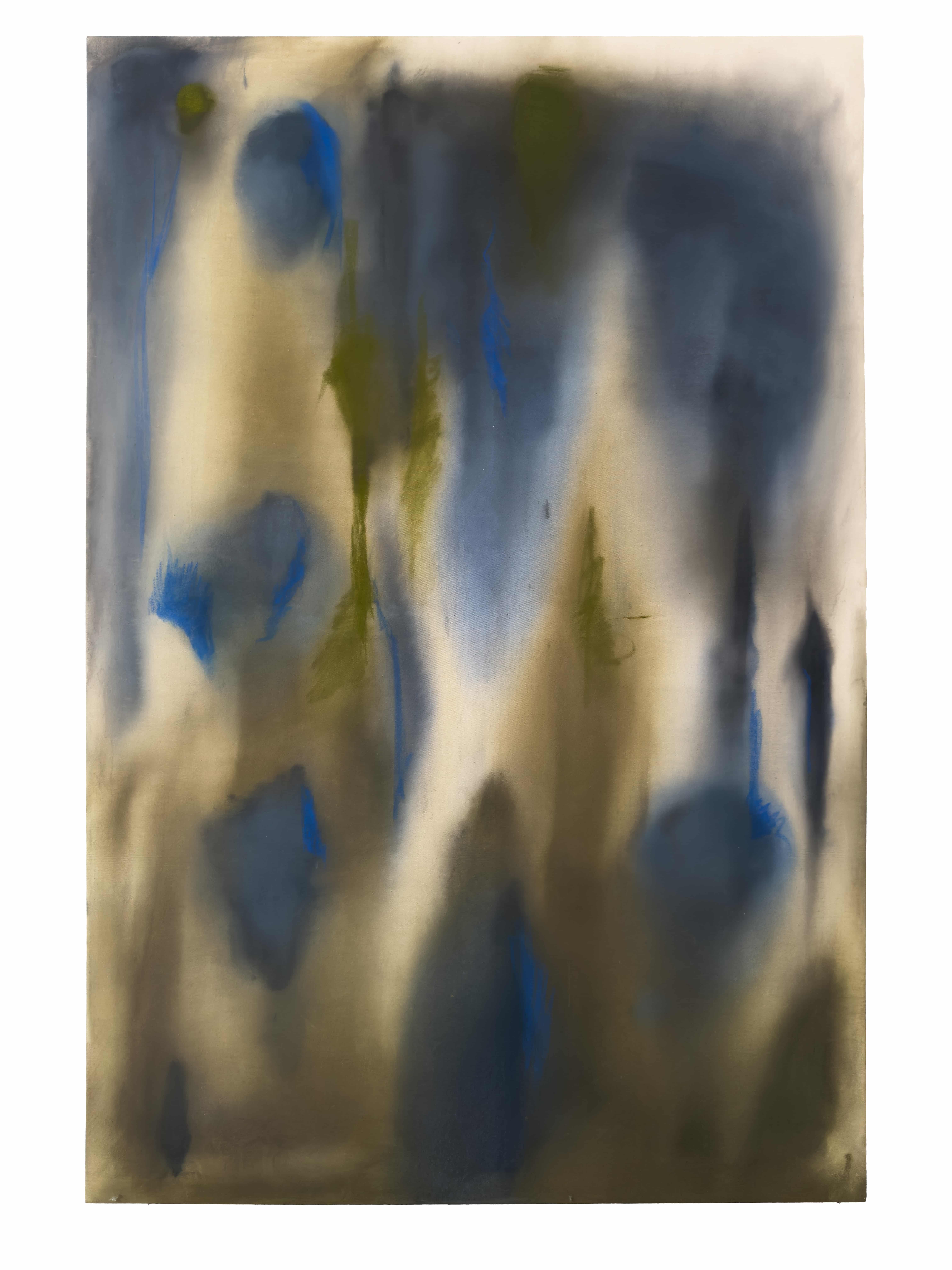 Atmosphere | navy khaki, acrylic on raw canvas, 150 × 100 cm, 2025, 1500 €