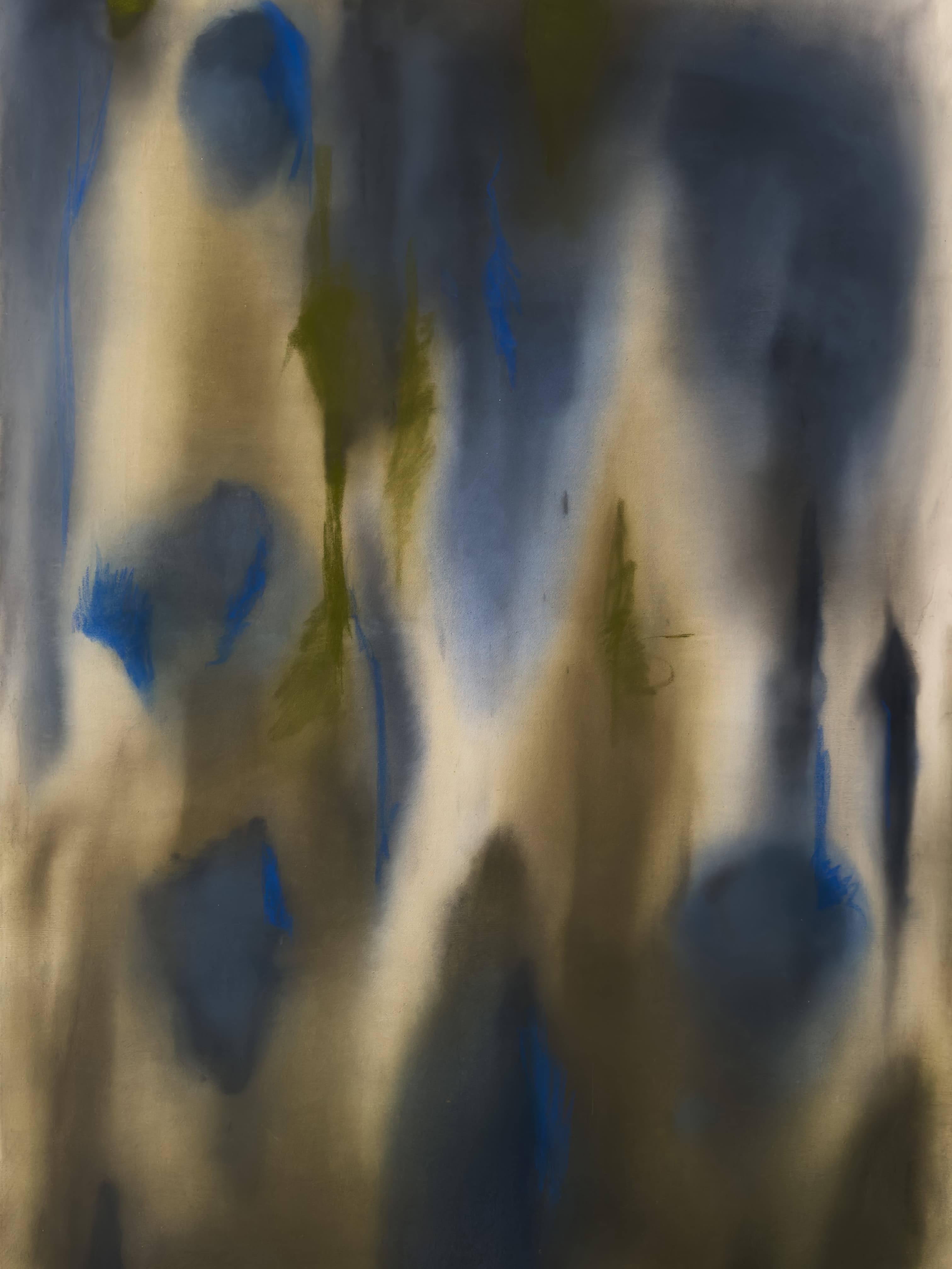 Atmosphere | navy khaki, acrylic on raw canvas, 150 × 100 cm, 2025, 1500 €