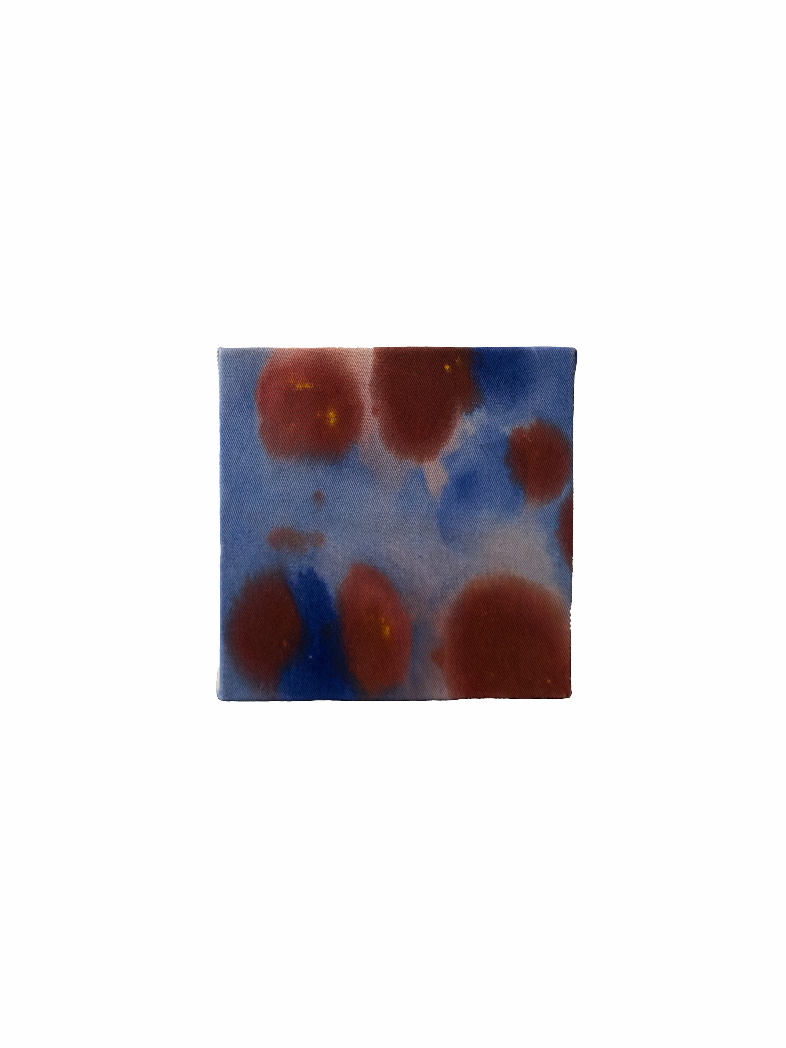 Atmosphere | deep orange blue, acrylic on raw canvas, 18 × 18 cm, 2025, 150 €