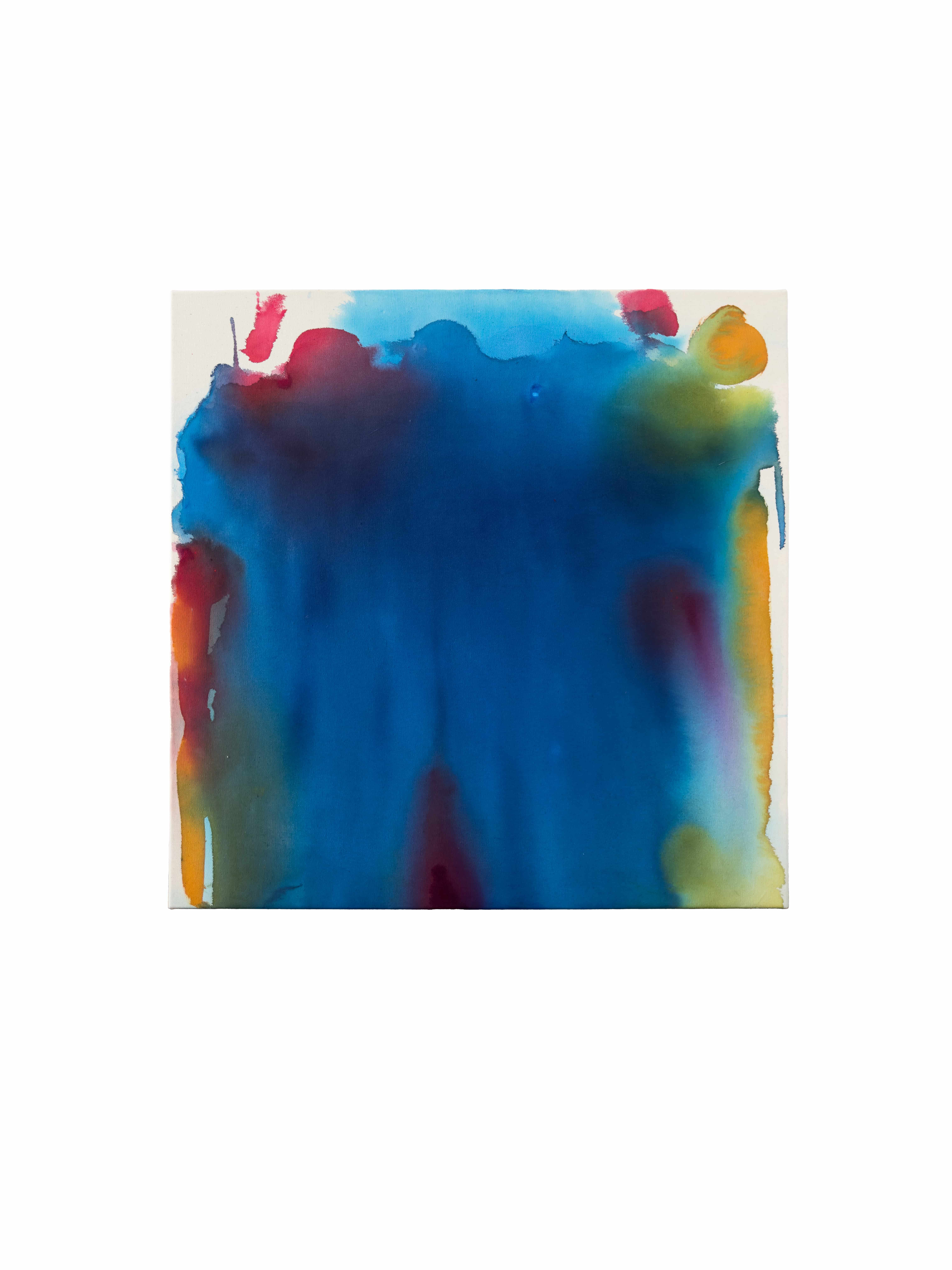 Chromatic | blue red green yellow, acrylic on raw canvas, 70 × 70 cm, 2026, 650 €