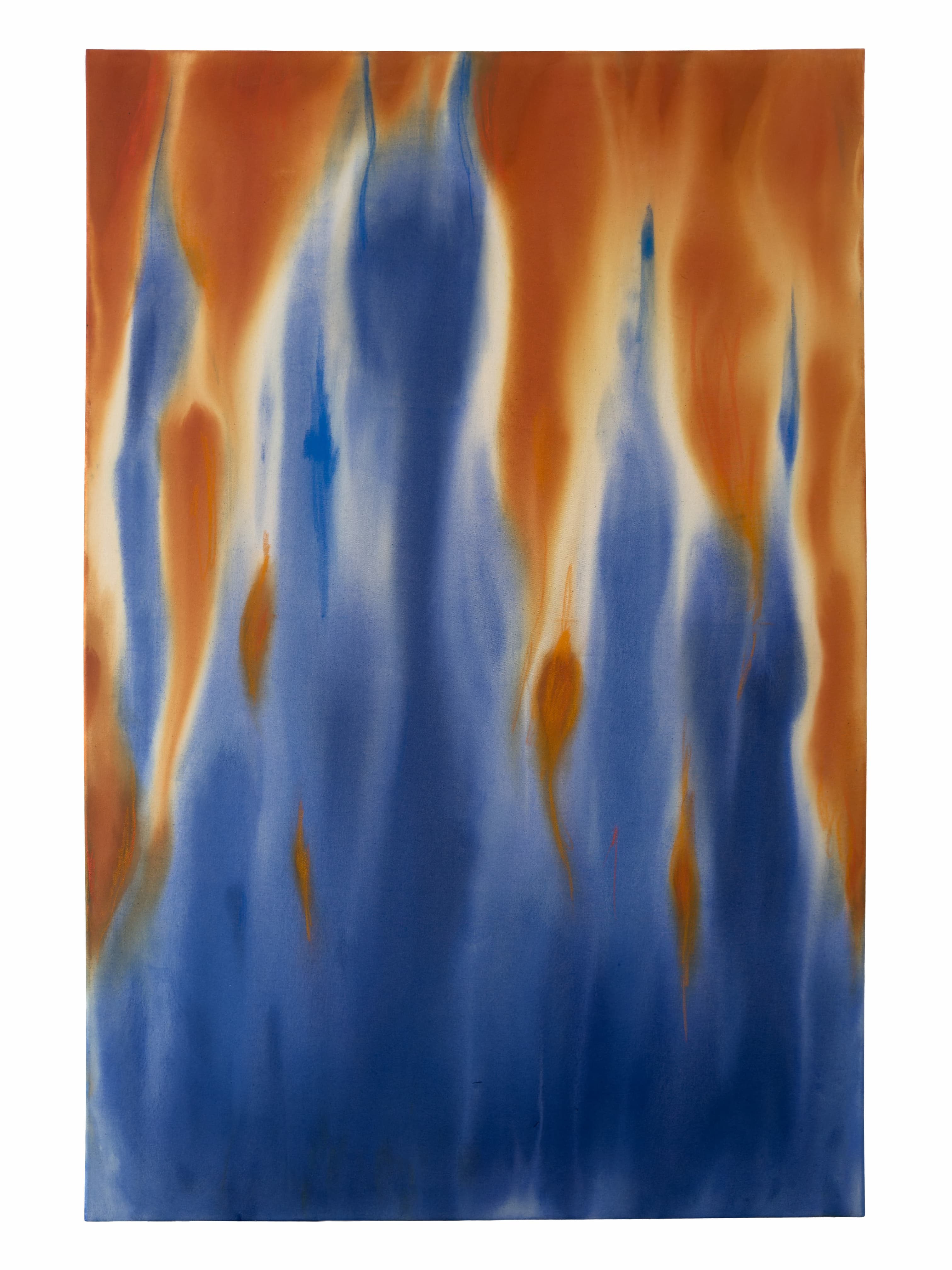 Chromatic | blue orange, acrylic on raw canvas, 150 × 100 cm, 2026, 1500 €