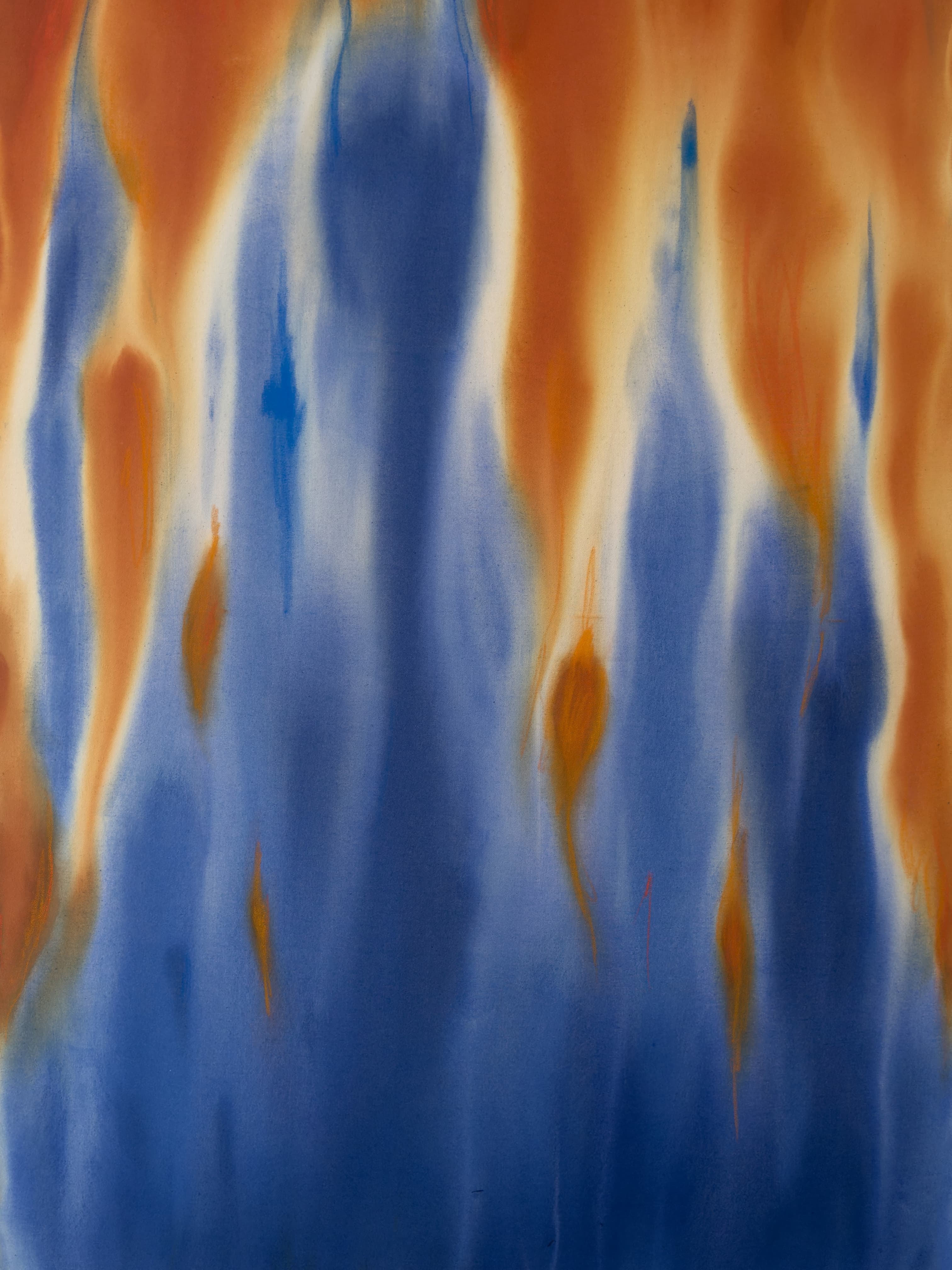 Chromatic | blue orange, acrylic on raw canvas, 150 × 100 cm, 2026, 1500 €