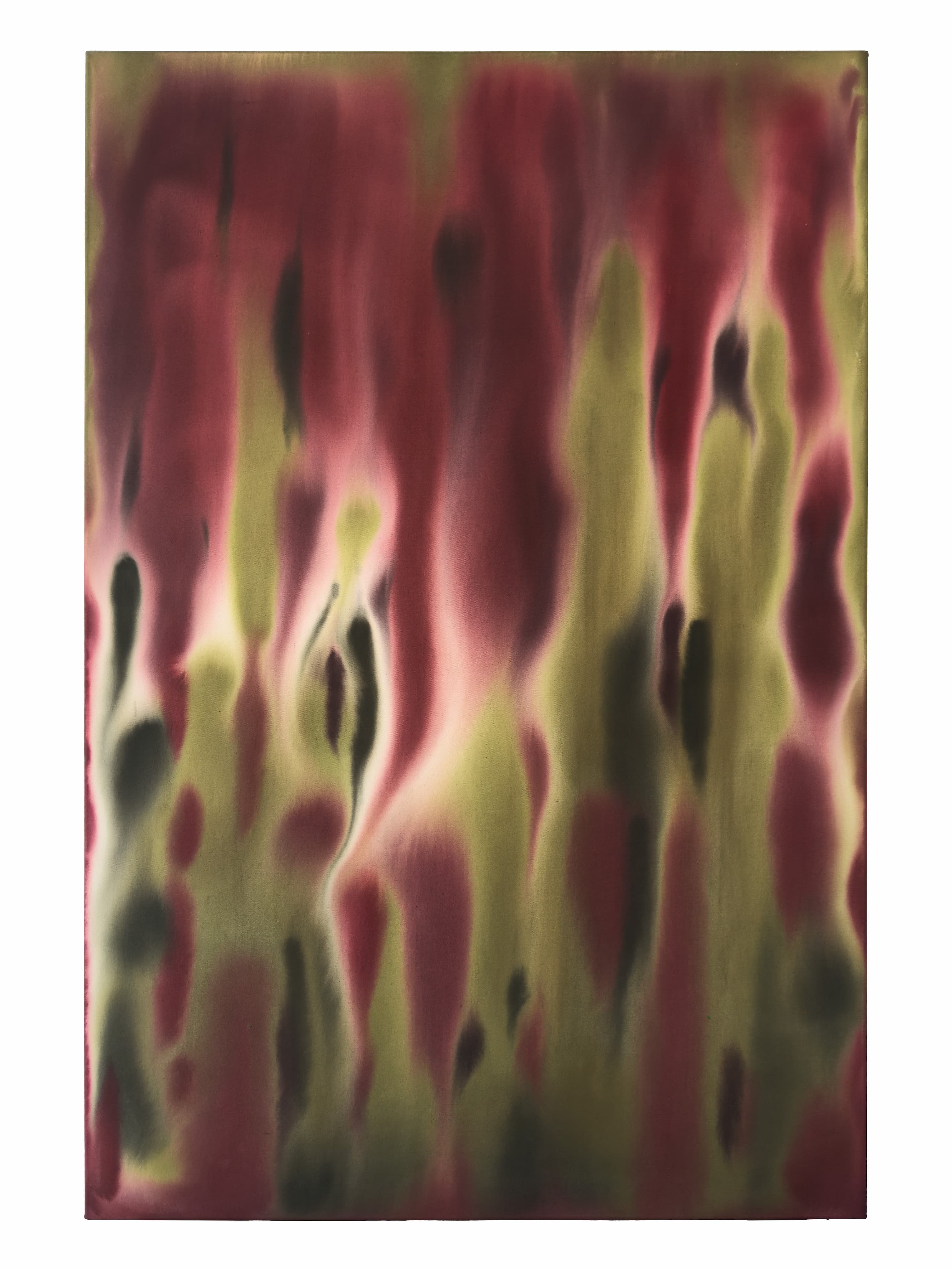 Atmosphere | maroon khaki, acrylic on raw canvas, 150 × 100 cm, 2026, 1500 €