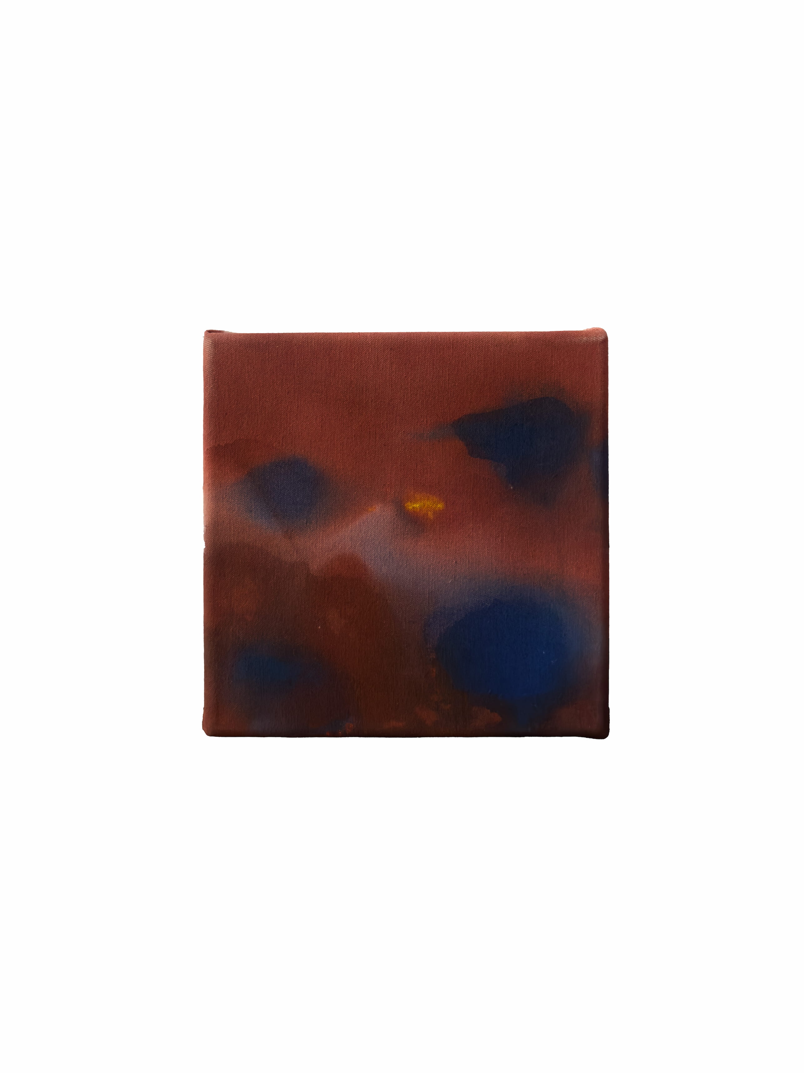 Atmosphere | orange blue yellow, acrylic on raw canvas, 20 × 20 cm, 2025, 180 €