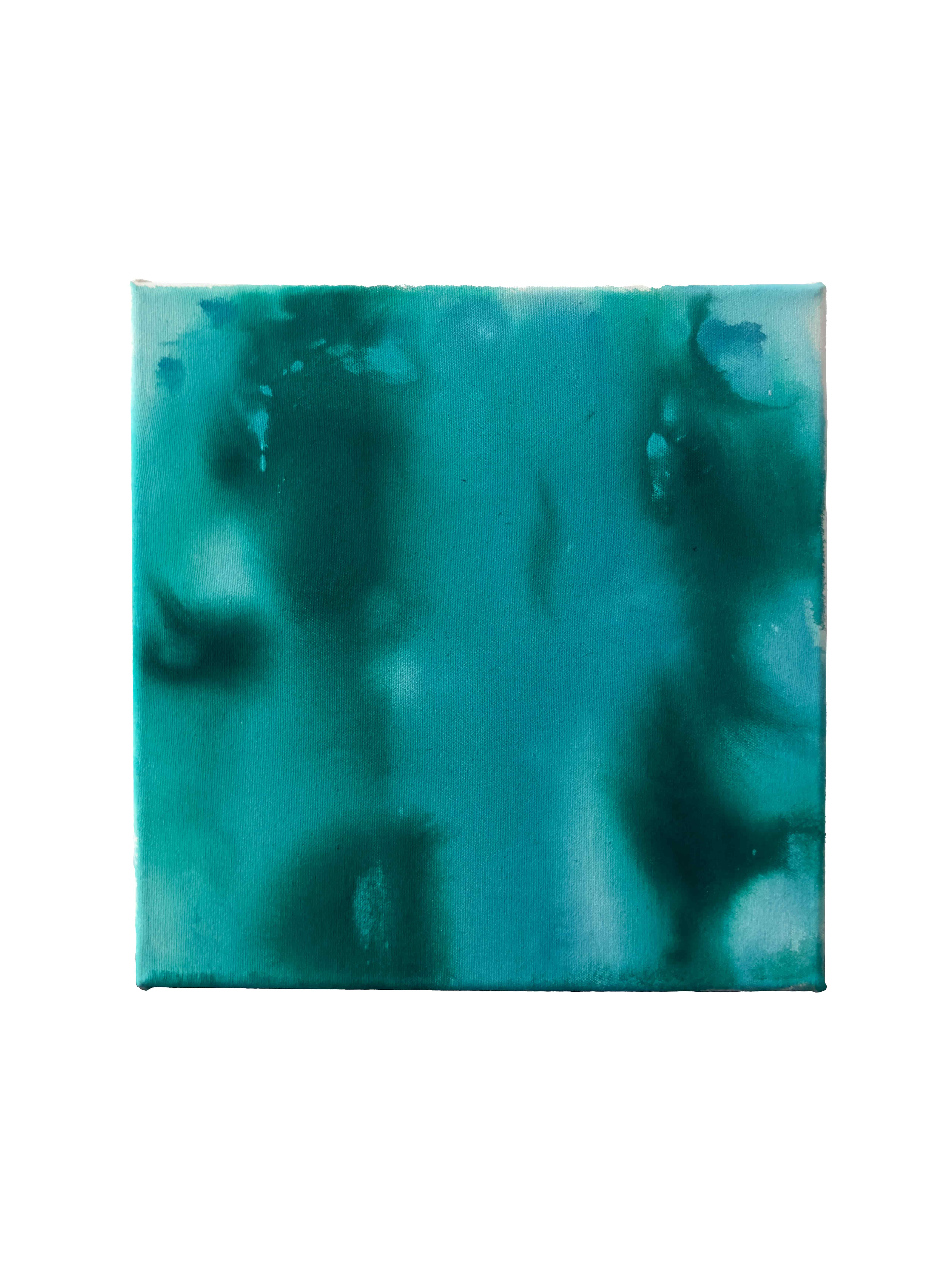 Chromatic | turquoise, acrylic on raw canvas, 30 × 30 cm, 2026, 260 €